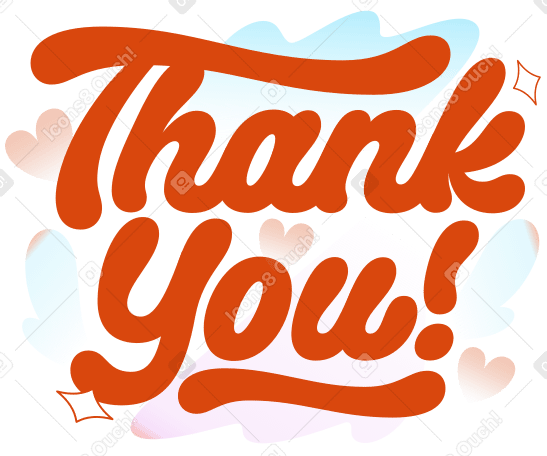 Lettering Thank You! With Hearts And Clouds Text PNG, SVG