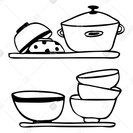 Ripiani della cucina con piatti PNG, SVG