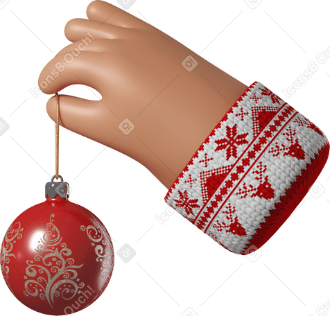 3D Рука с загорелой кожей держит рождественский бал в PNG, SVG