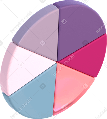 3D pie chart with six parts PNG, SVG