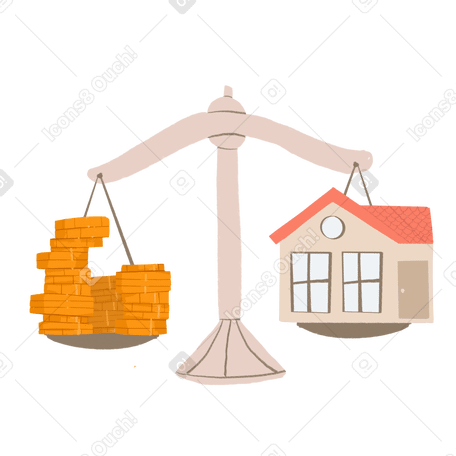 Scale with house and golden coins PNG, SVG
