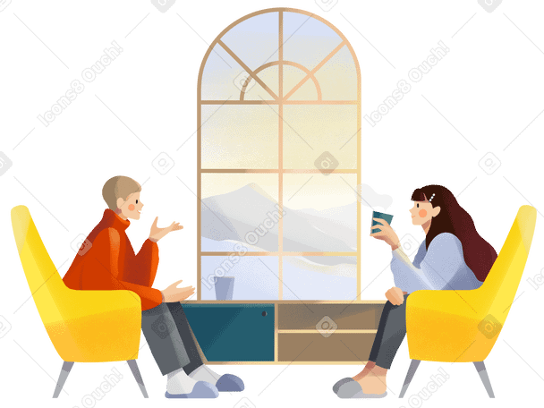 Friends sitting by the window and talking PNG, SVG