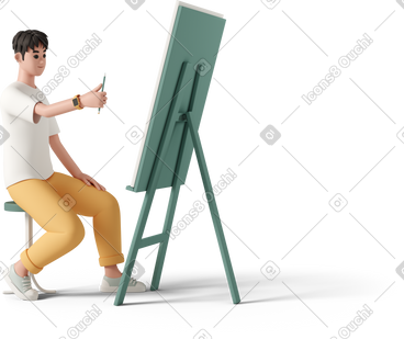 Young man drawing picture on easel PNG, SVG