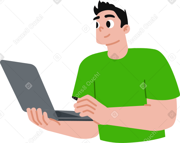 jeune homme tenant un ordinateur portable PNG, SVG