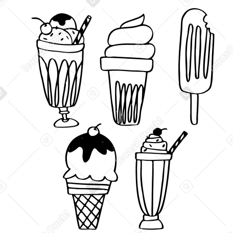 Ice popsicle, gelato, ice cream cone, sundae and ice cream floats PNG, SVG