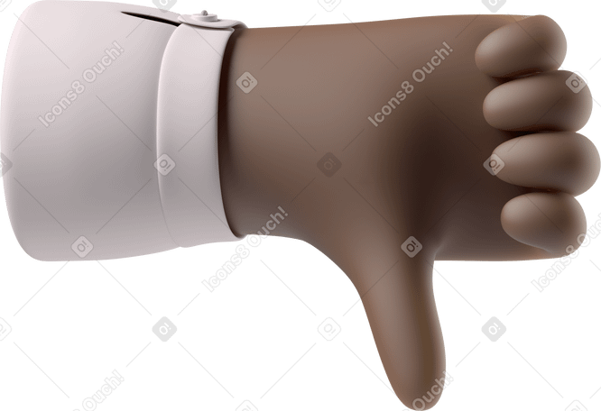 3D Рука с черной кожей показывает большой палец вниз в PNG, SVG