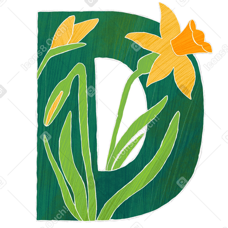 Capital d with daffodils PNG, SVG