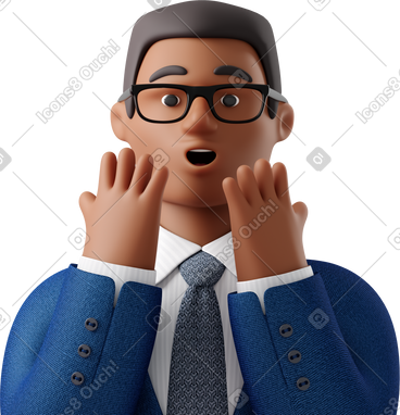 Close up of black astonished businessman in blue suit PNG, SVG