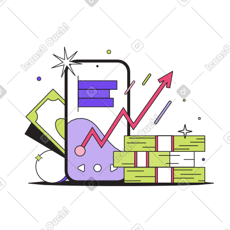 Smartphone with financial analytics showing income animated ...