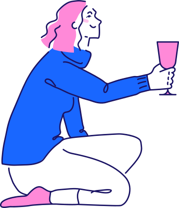 sitting girl in a sweater with a glass of champagne PNG, SVG