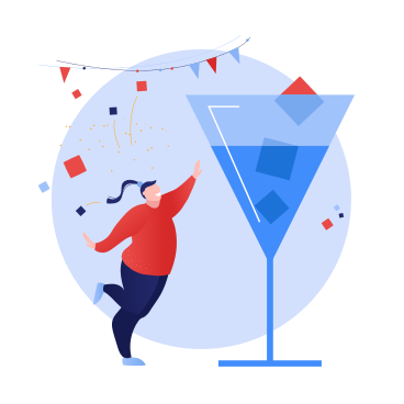 Frau und riesiges cocktailglas auf party PNG, SVG