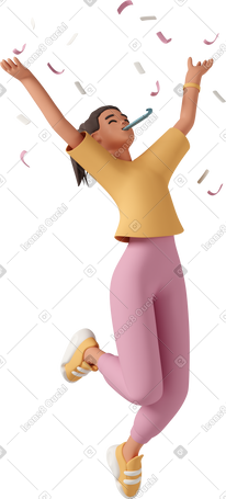 3D happy woman jumping with confetti PNG, SVG