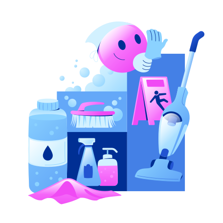 Illustration Nettoyer les emoji avec un aspirateur et du savon aux formats PNG, SVG