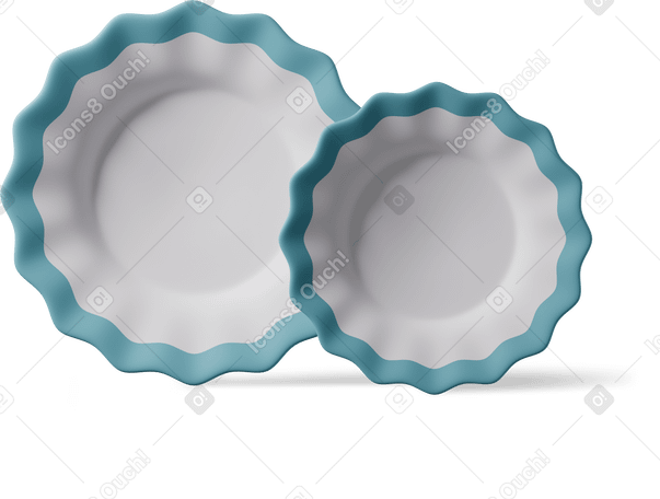 3D Two white plates with blue rim Illustration in PNG, SVG