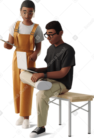 3D woman and man working together PNG, SVG