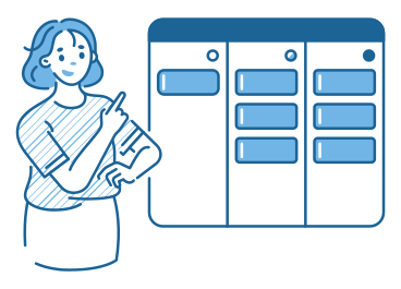 Young woman pointing at kanban board PNG, SVG