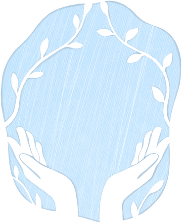 blue spot on which hands and a plant are carved PNG, SVG