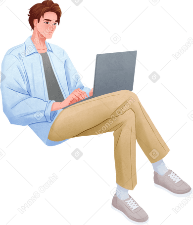 man sitting with laptop Illustration in PNG, SVG