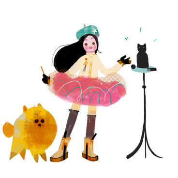Девушка с кошкой и собакой в PNG, SVG