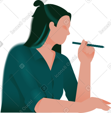 手里拿着笔的女人弯下腰侧视 PNG, SVG