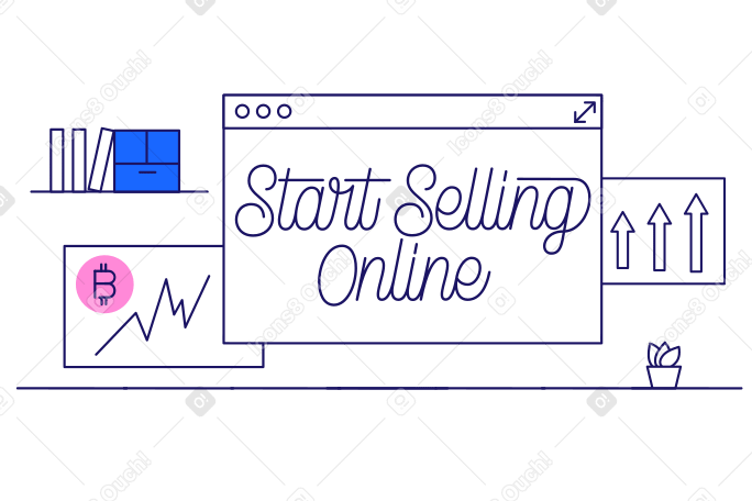 Надпись «начать продавать онлайн» на экране браузера в PNG, SVG