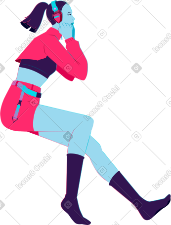 坐着戴耳机的年轻女子 PNG, SVG