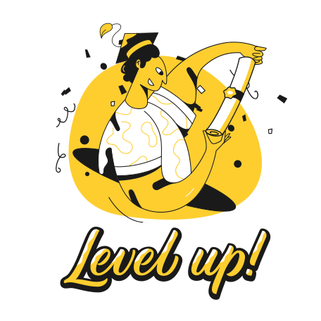 Level up lettering under the diploma student Illustration in PNG, SVG