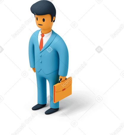 3D Office worker with briefcase PNG, SVG