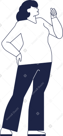 woman in trousers holds a megaphone in her raised hand PNG, SVG