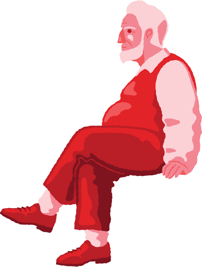 old chubby man sitting profile Illustration in PNG, SVG