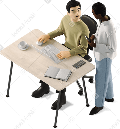 3D woman and man talking at work в PNG, SVG