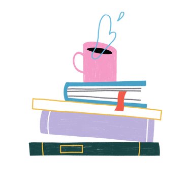 Stack of books and a cup PNG, SVG
