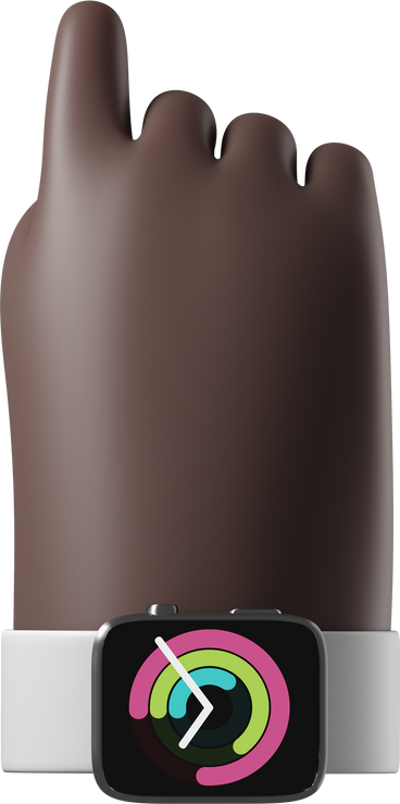 Back view of a black skin hand with smartwatch turned on pointing up PNG, SVG