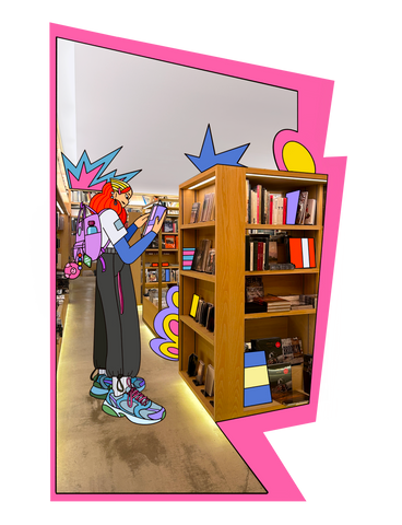 Giovane donna che legge nella biblioteca PNG, SVG