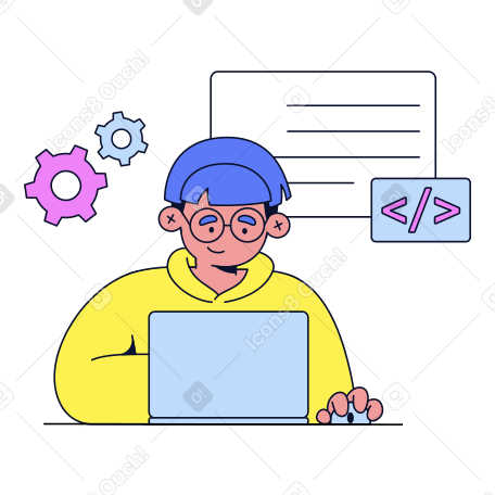 ノートパソコンでプログラミングする若い男性 PNG、SVG