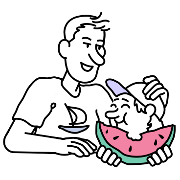 Hombre y su hijo comiendo una sandía PNG, SVG