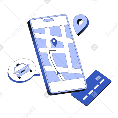 Mobile app with a taxi route Illustration in PNG, SVG