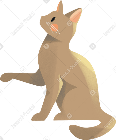 beige cat sitting with raised paw Illustration in PNG, SVG