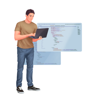Young it specialist programming on laptop PNG, SVG