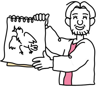 Hombre mostrando su dibujo PNG, SVG