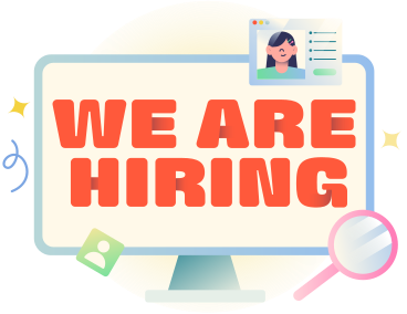 Lettering We Are Hiring in computer screen with magnifier text PNG, SVG