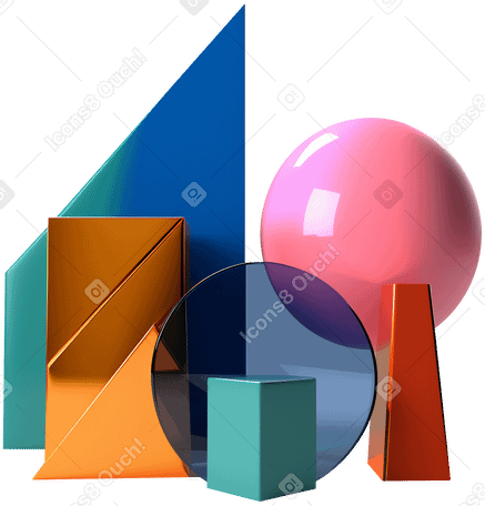 3D 기하학적 모양을 가진 다채로운 추상적 구성 PNG, SVG