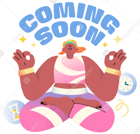 Coming Soon text with a meditating woman lettering PNG, SVG