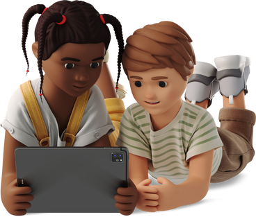 little girl and boy with tablet PNG, SVG