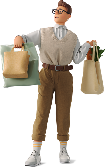 young man with shopper PNG、SVG