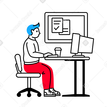 Man working at computer in the office PNG, SVG