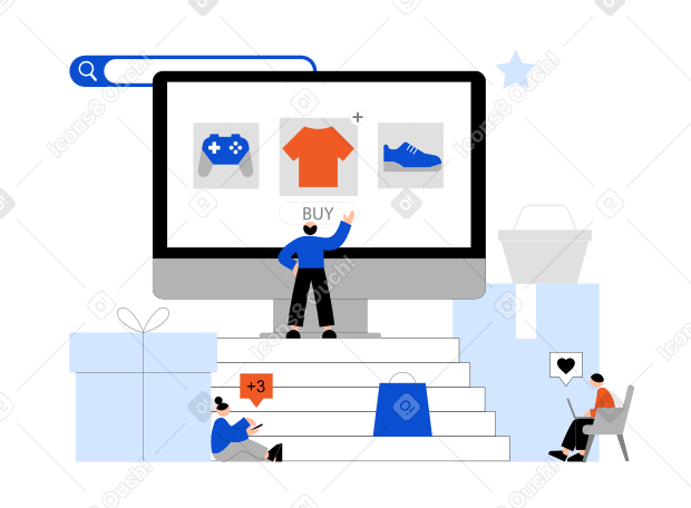 Young people shopping for clothes online animated illustration in GIF, Lottie (JSON), AE