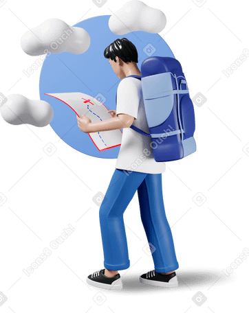 3D Boy with map going on a hike Illustration in PNG, SVG