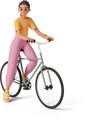woman sitting on bicycle ready to ride Illustration in PNG, SVG