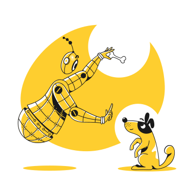 Robot training the dog with bone PNG, SVG